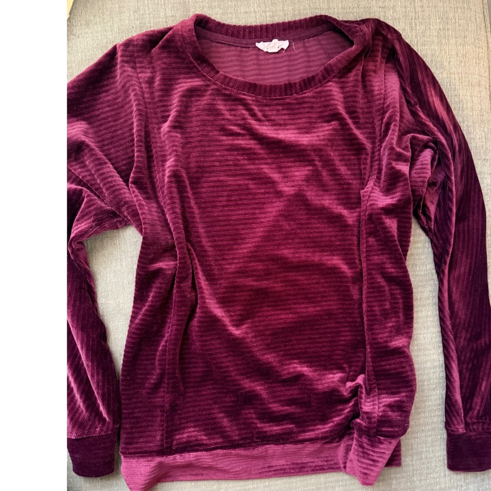 Jane and Velour Ribbed Long Sleeve Shirt Burgundy‎ Women's S Holiday Lounge Cozy
